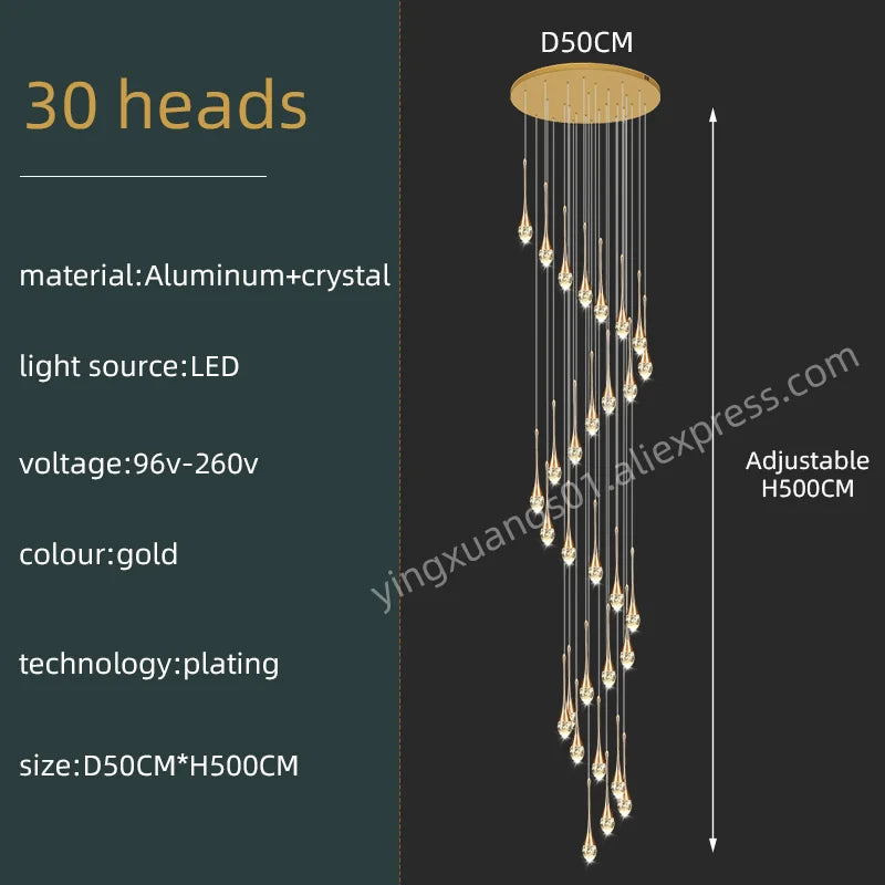 Modern Crystal Chandelier Golden Loft Hanging Light for Stylish Home Décor