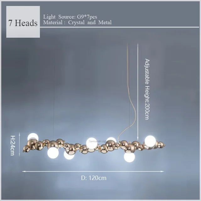 Caterpillar Metal Ball Chandelier: Modern Creative Long Bar Pendant Light for Kitchen Dining Room