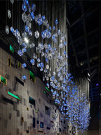 Crystal Cube Pendant Light: Modern Designer Chandelier for Home & Hotel Settings