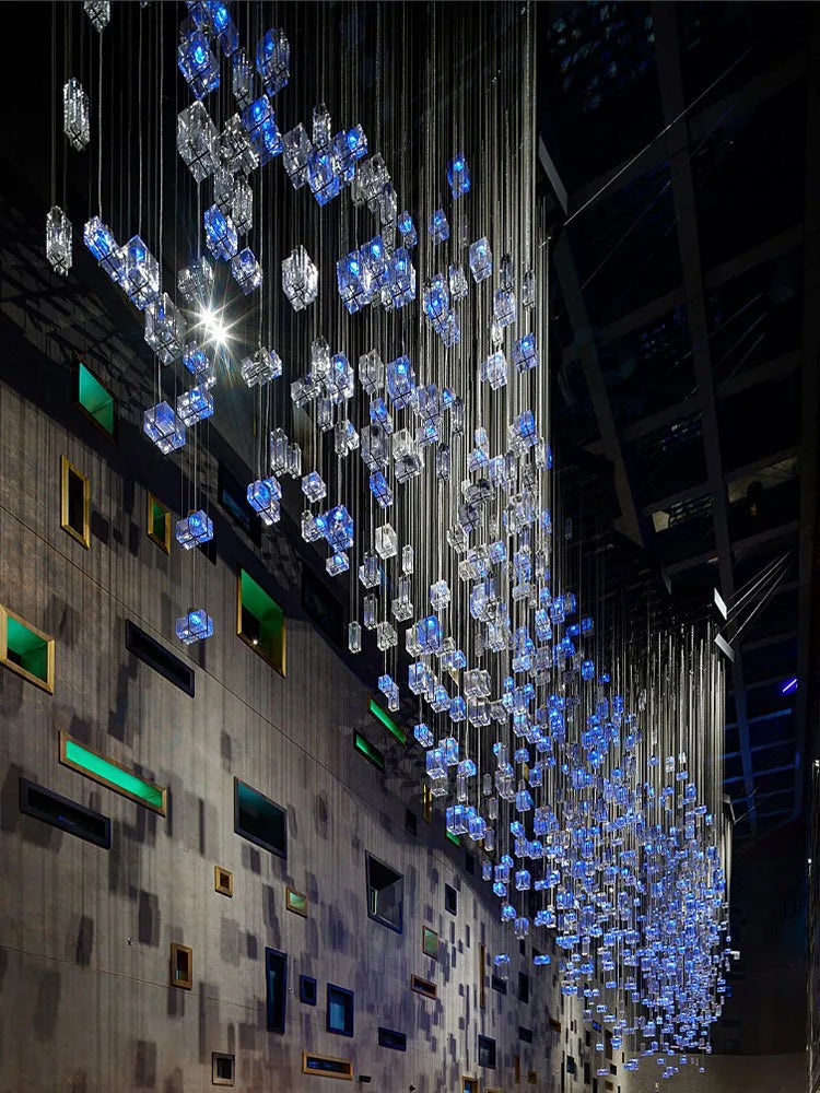 Crystal Cube Pendant Light: Modern Designer Chandelier for Home & Hotel Settings