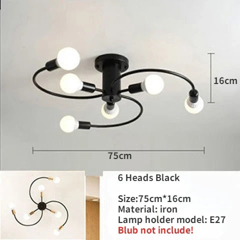 Retro Iron Fan Ceiling Chandelier with 8 Sockets for Home Decor