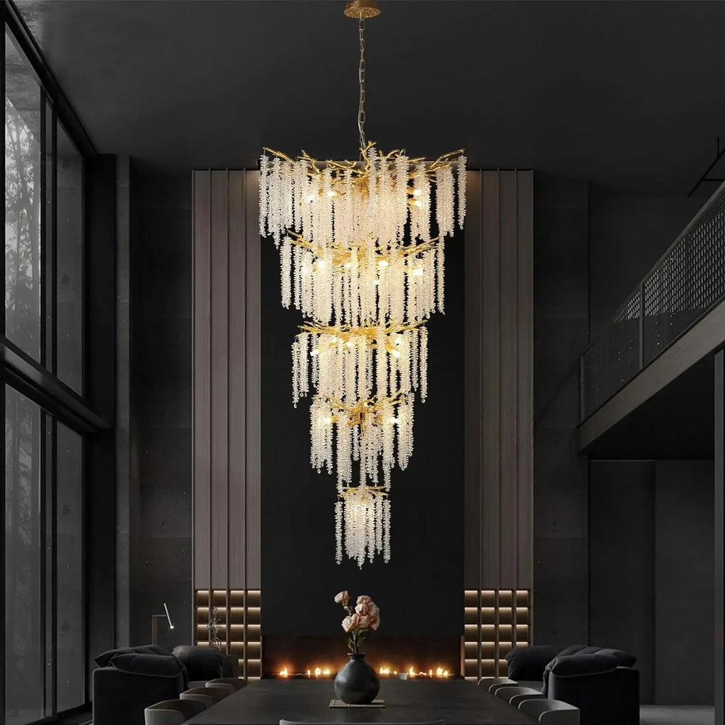 Luxury Tassel Crystal Chandelier with New French Design | Staircase Pendant Luxe Fixture