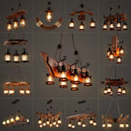 Retro Wood E27 LED Ceiling Chandelier: Antique Industrial Bar Pendant Lights for Vintage Ambiance