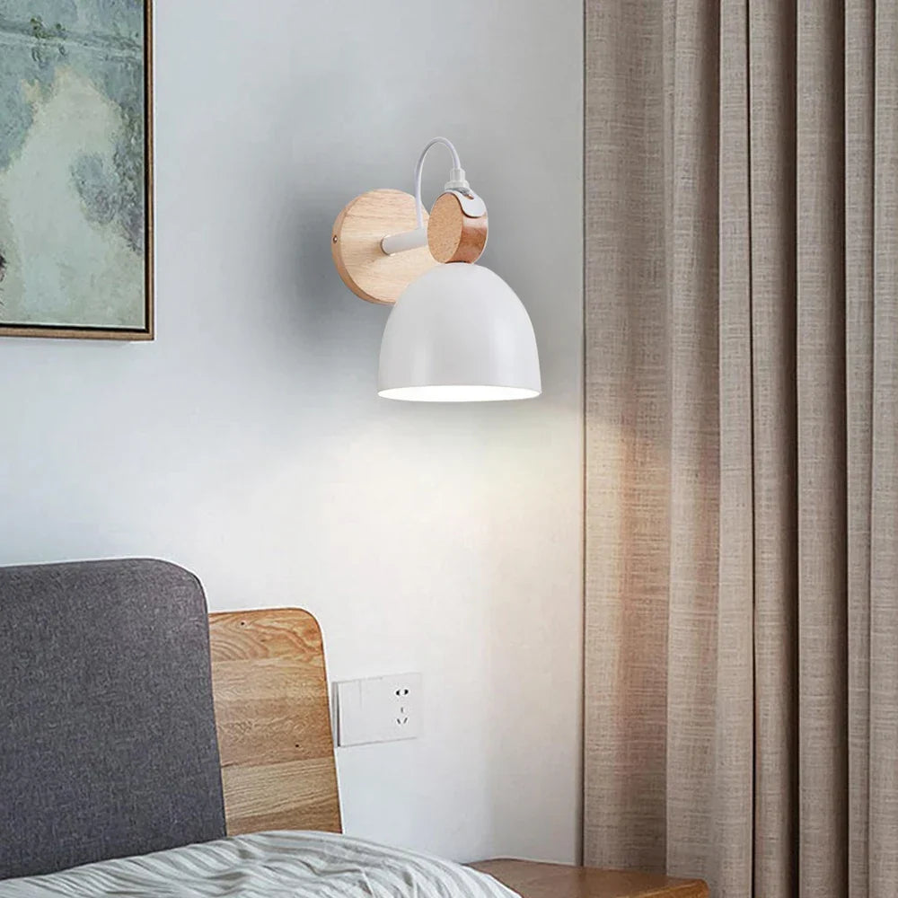 Wooden Wall Light Bedside Lamp Shade Modern Nordic E27 LED Sconce Living Room Lighting