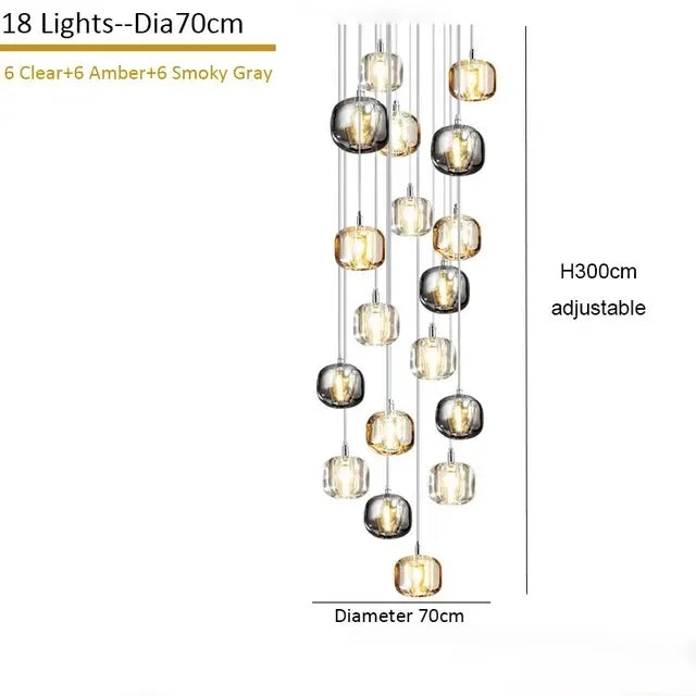 Crystal Staircase Chandelier: Luxury Modern Lighting Fixture Amber/Smoky Grey/Clear