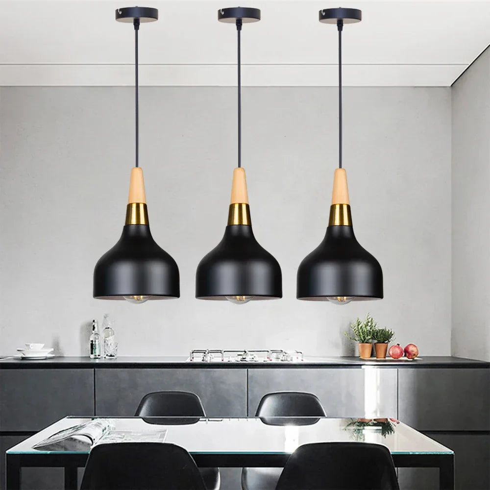 Wooden Dome Pendant Lights: Adjustable Hanging Lamp for Kitchen Dining Living Bedroom