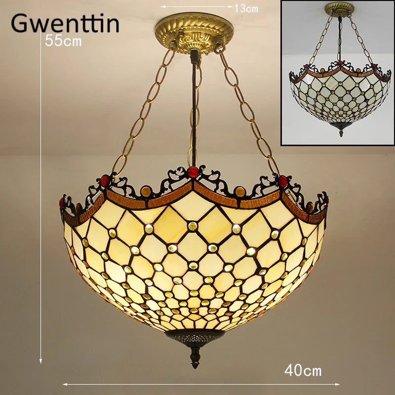 Tiffany Stained Glass Pendant Light Chandelier LED Fixture for Home Deco
