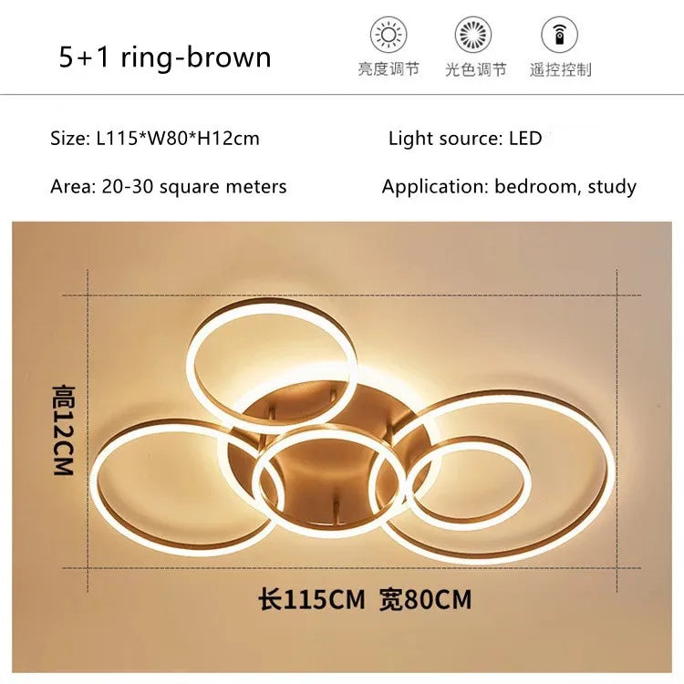 LED Rings Ceiling Chandelier for Decorative Living Room, Dimmable Indoor Lamps