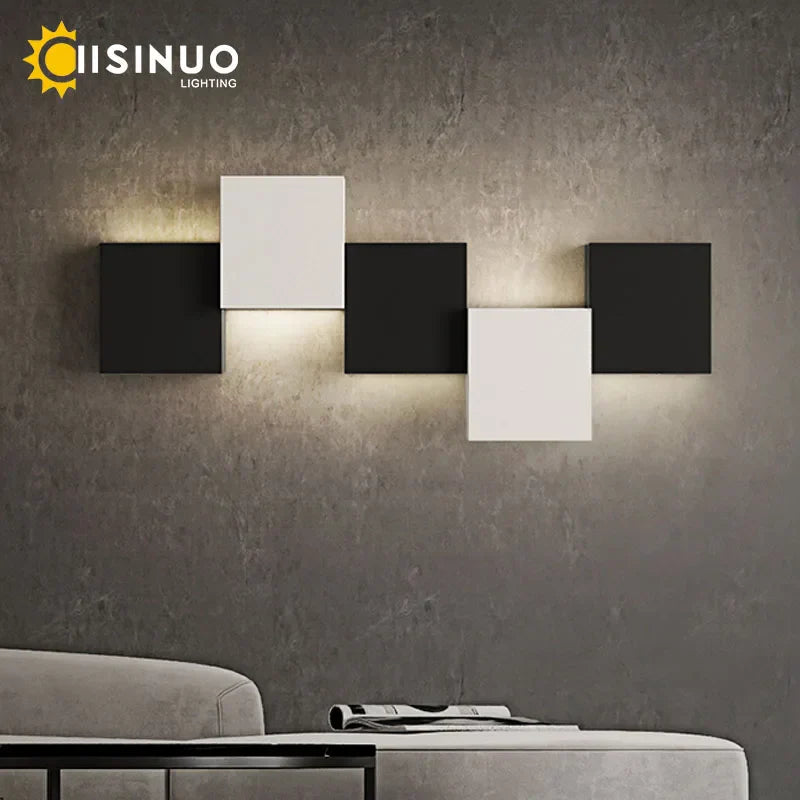 Geometric LED Wall Sconce Black White Light for Living Room Bedroom Hallway