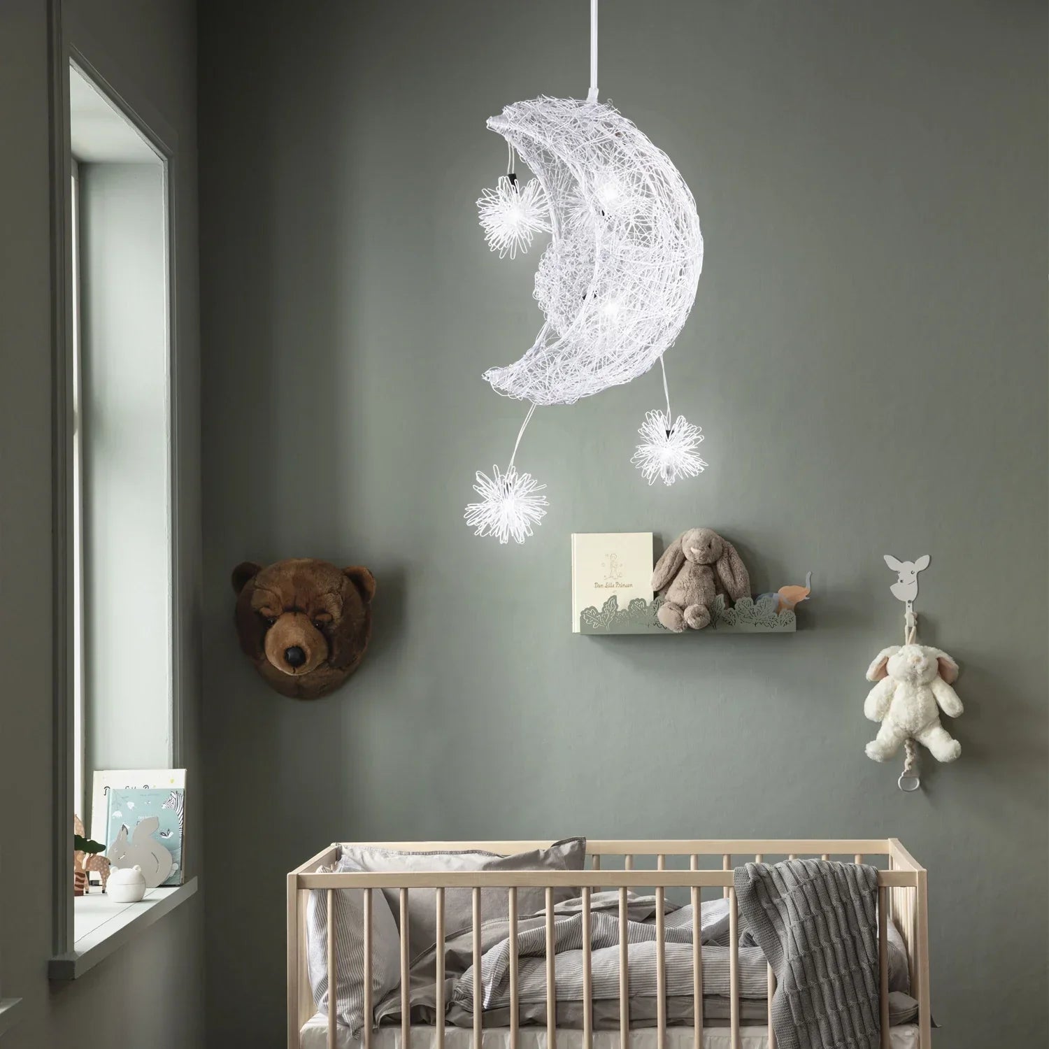 Moon Star Pendant Light Chandelier LED Fixture for Kid Bedroom & Christmas Decor