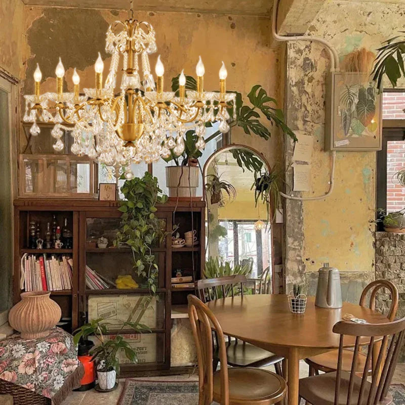 Gold Brass Crystal Chandelier - Luxurious Candle Lights for Villa Living Room