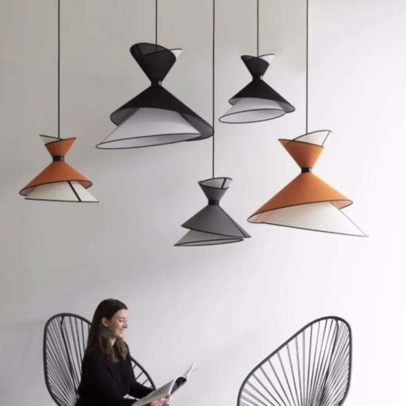 Modern Minimal Fabric LED Pendant Speaker Lights Bar Dining Room Hanging Lamp