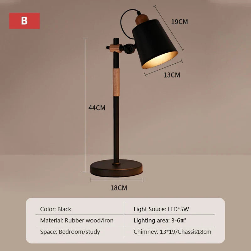 Adjustable Wood Desk Lamp for Children's Study, Office, Bedroom - LED Reading Light