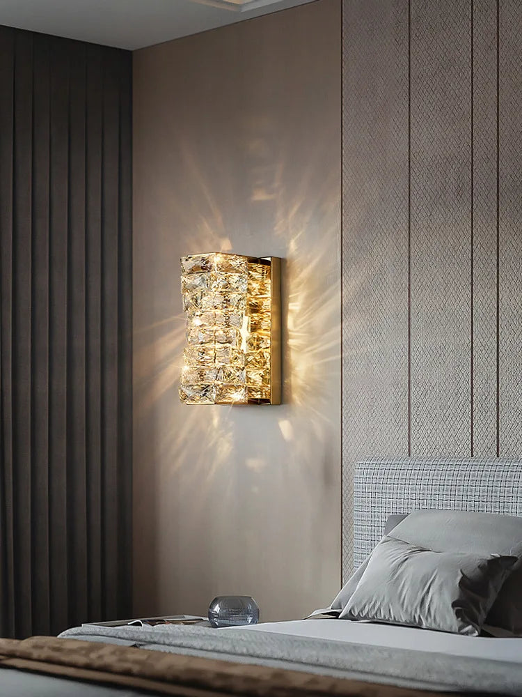 Modern Crystal LED Wall Sconce, Chrome Finish, Dimmable, Indoor Lighting