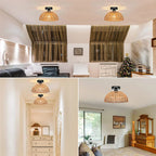 Rattan Ceiling Chandelier Rustic Retro Flush Mount Light Fixtures