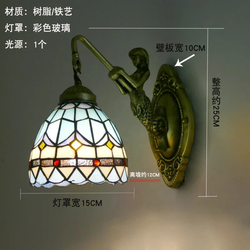 Stained Glass Mirror Wall Sconces for Home Lighting Decor