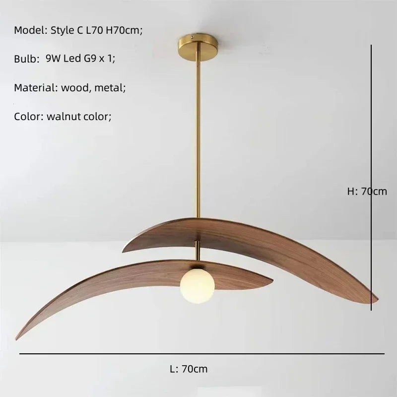 Nordic Walnut Wood Arc Design Pendant Lights with LED E27 Bulb for Home Decor
