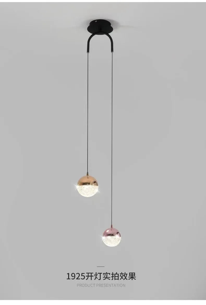 Double Glass Ball Pendant Light Fixture for Bedroom Ceiling Lighting