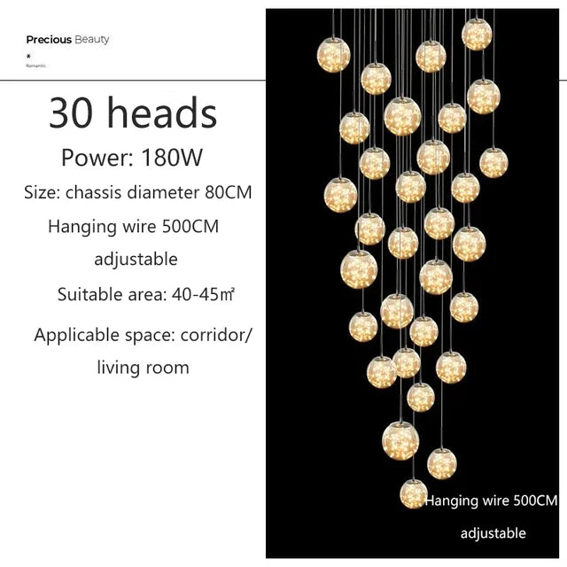 Luminous Glass Ball Pendant Chandeliers for Living Dining Room Decor LED Lighting
