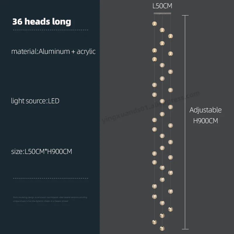 Revolving Stair LED Chandelier - Duplex Villa Hanging Lamp for High-Level Staircase