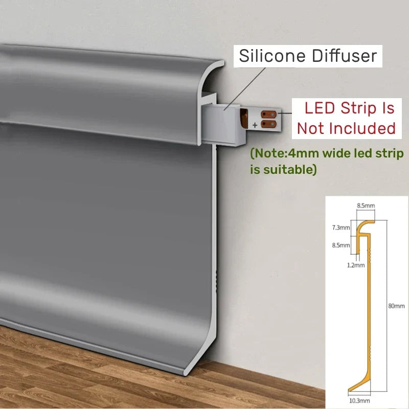 LED Skirting Line Aluminum Profiles Baseboard Corner Wall Decor - Stair Bar Strip Light