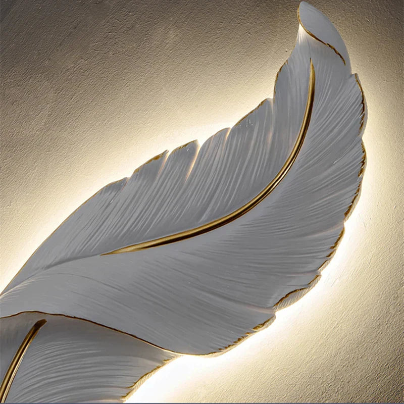 White Feather Resin Wall Lamp for TV Backdrop, Bedroom, Aisle, Corridor