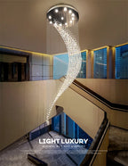 Crystal Spiral LED Chandelier for Foyer Dining Room Stair Light