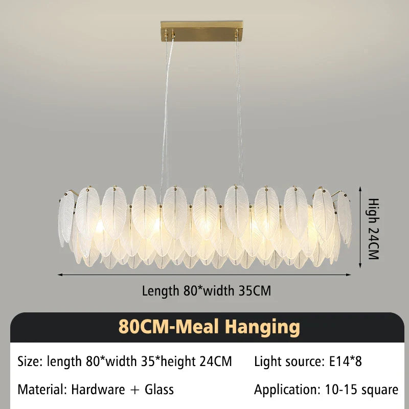 Glass Feather Chandelier: Luxury Art Decor for Living Dining Room