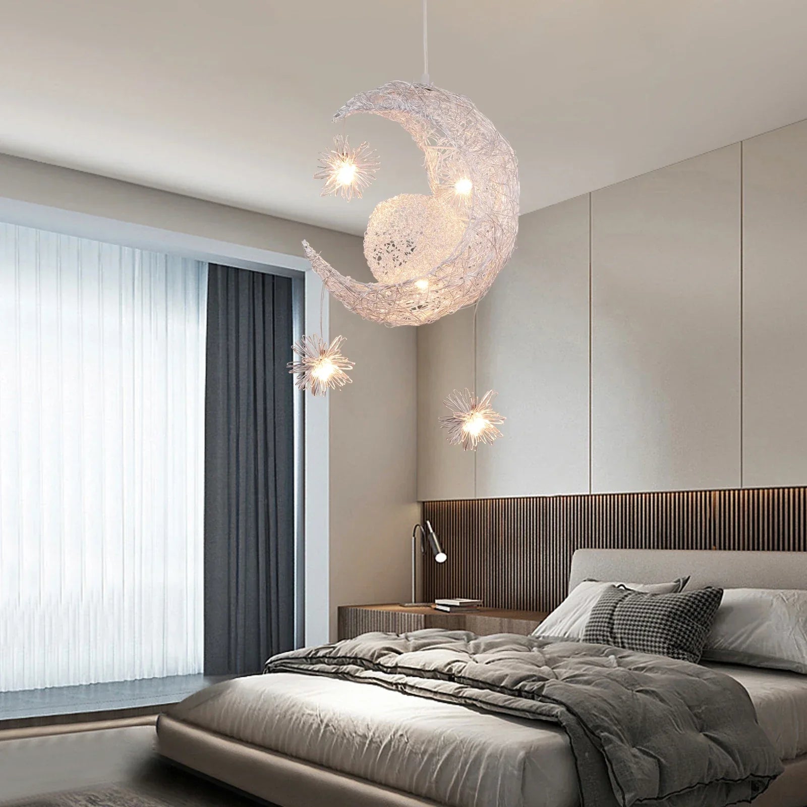 Moon Star Kids Bedroom LED Chandelier Pendant Light Fixture
