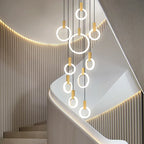 LED Wood Stair Chandelier: Modern Nordic Living Room Ceiling Pendant Lights