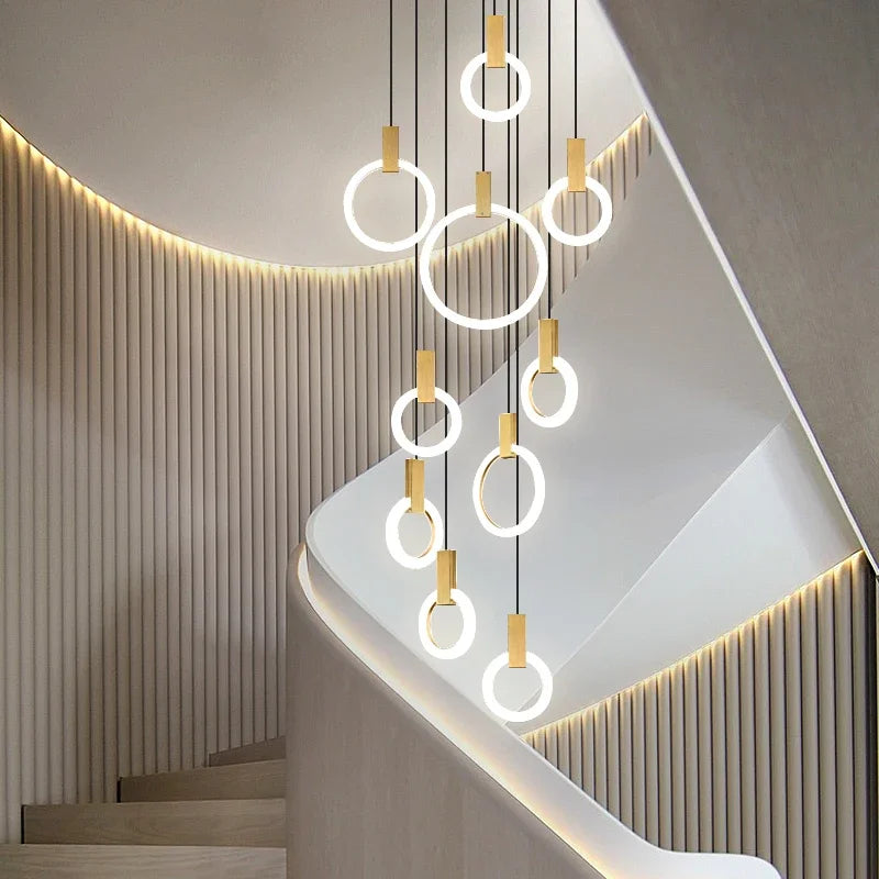 LED Stair Chandelier: Modern Nordic Living Room Ceiling Pendant Lamps