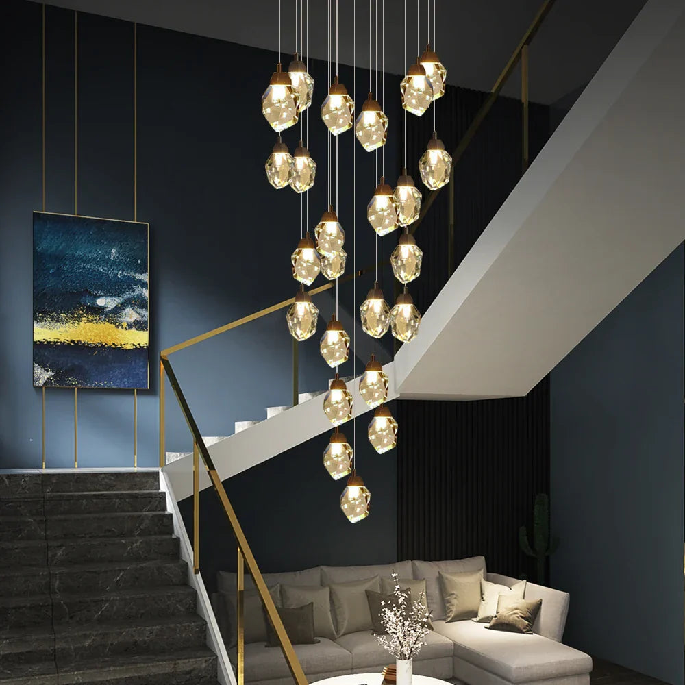 Crystal LED Chandelier: Modern Staircase & Living Room Pendant Light Fixture