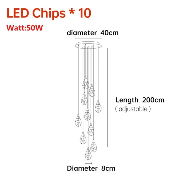 Nordic Crystal Cube Chandelier LED Light for Home Staircase Loft Living Room