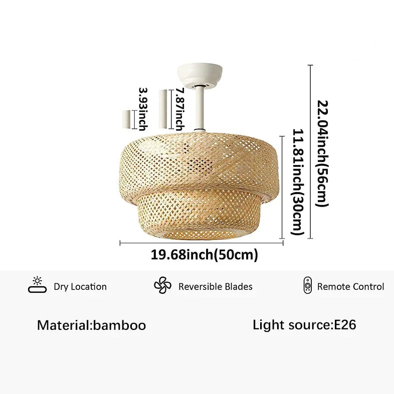 Braided Rope Lantern Ceiling Fan Light: Reversible, Dimmable, 6-Speed Home Decor