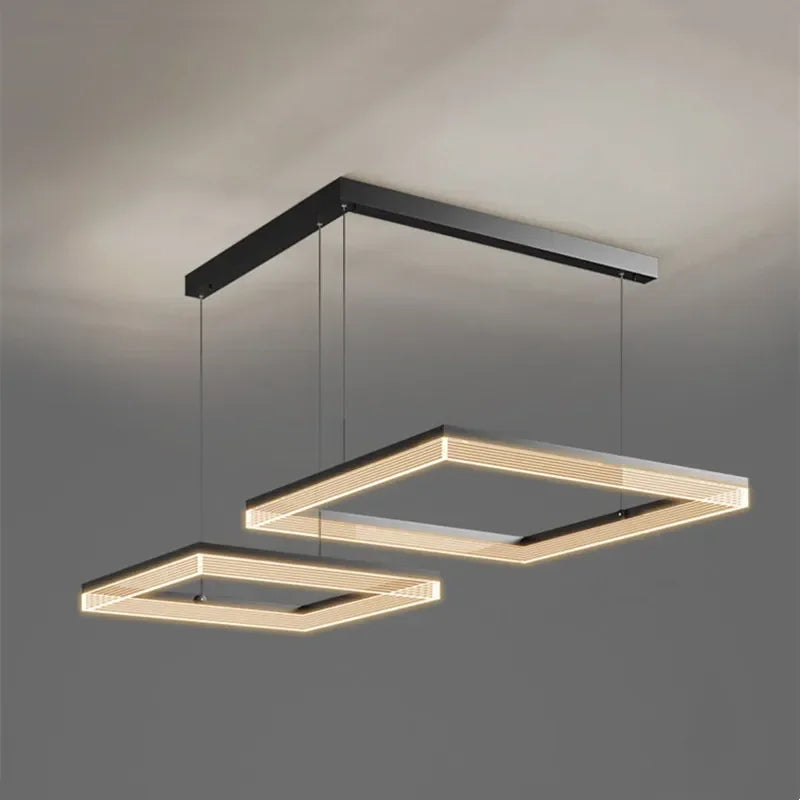 Nordic Black Square LED Chandelier: Dimmable Modern Lighting for Living Room, Bedroom