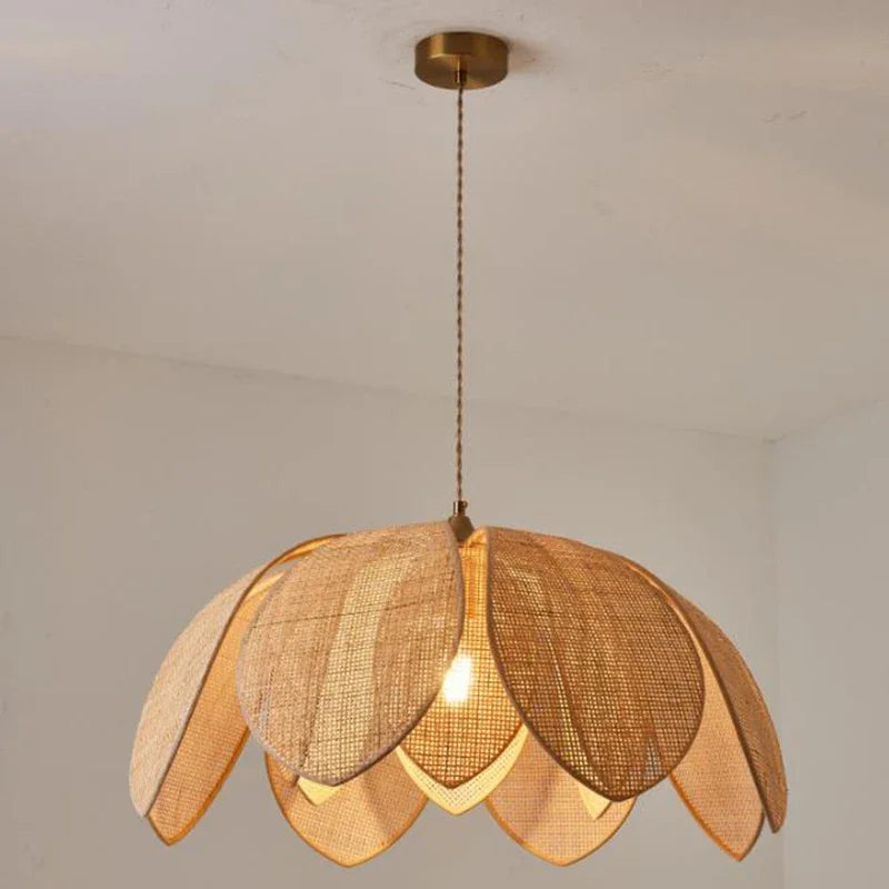 Handmade Rattan Petal Pendant Light with Chinese Style Design for Living & Dining Rooms
