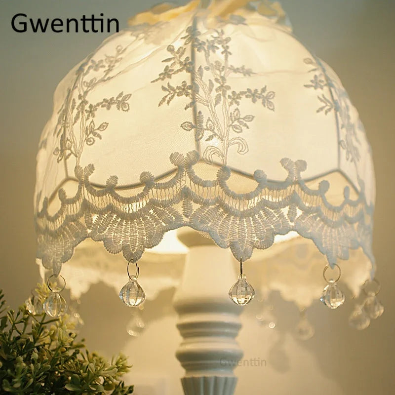 Lace Fabric Table Lamp Led Desk Light for Home Wedding Decor Bedroom