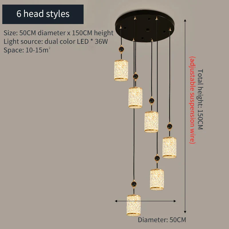 Rotating Chinese Style Stair Chandelier: High-End Villa Duplex Lamps