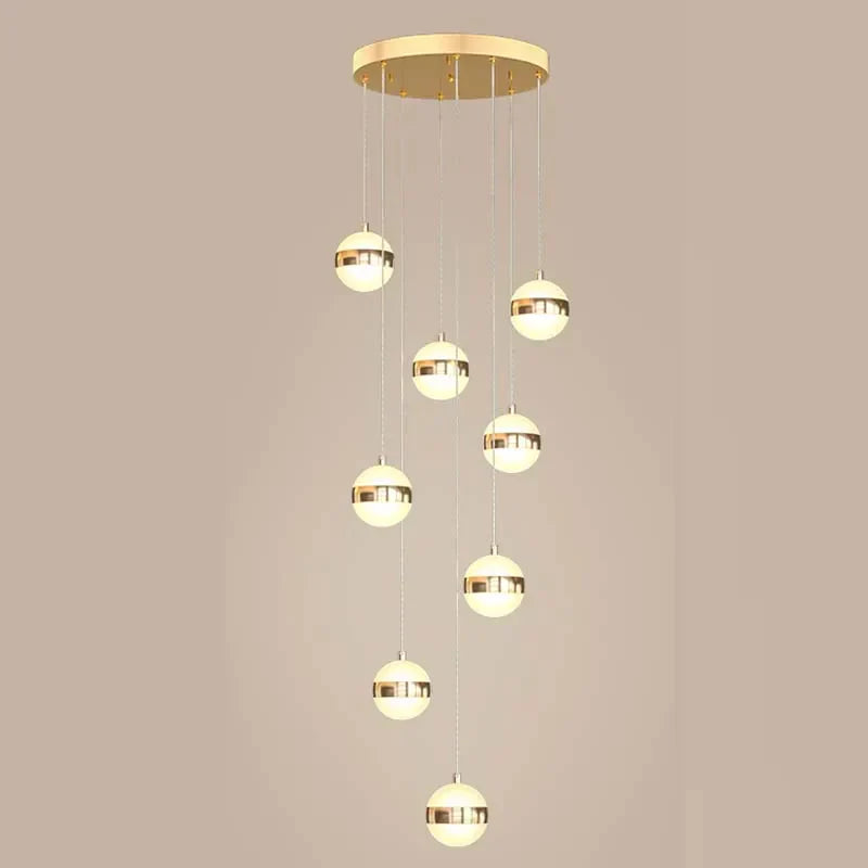 Round Ball Acrylic Chandelier Staircase LED Gold Lighting Fixtures