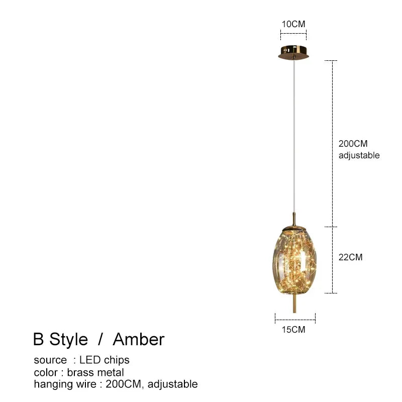 Amber Glass Chandelier: Luxury Lighting for Bedroom, Dining Room, Kitchen, Restaurant & Art Decor