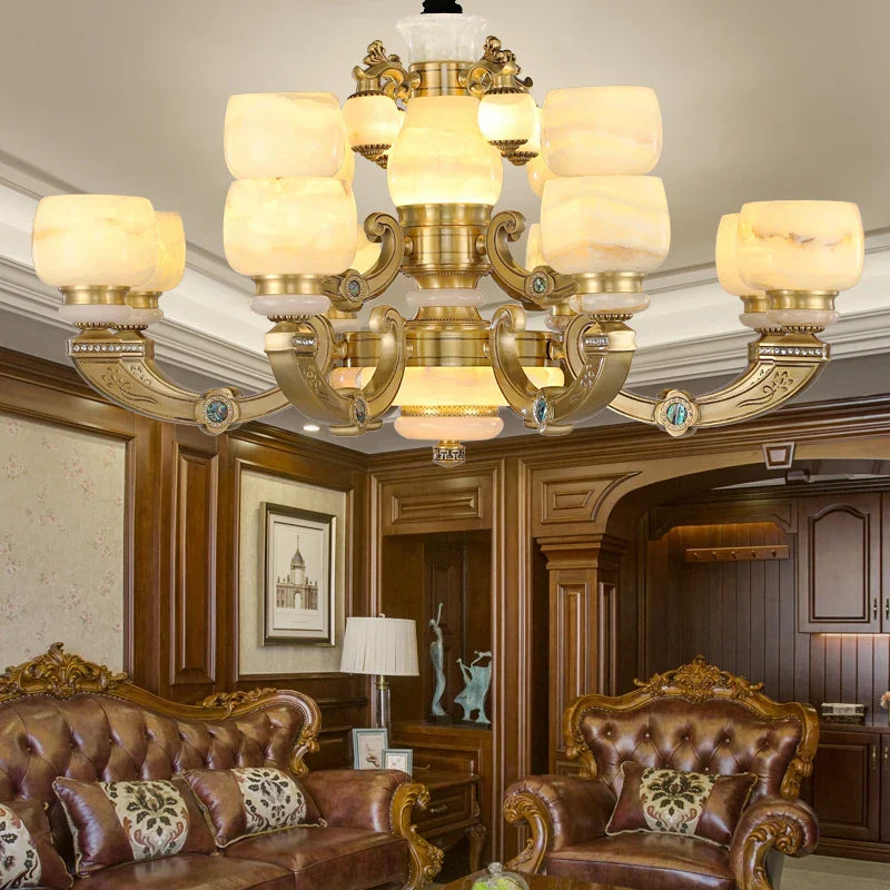 Chinese Jade Chandelier: Elegant All-Copper Lighting for Living Room, Bedroom, Dining Hall