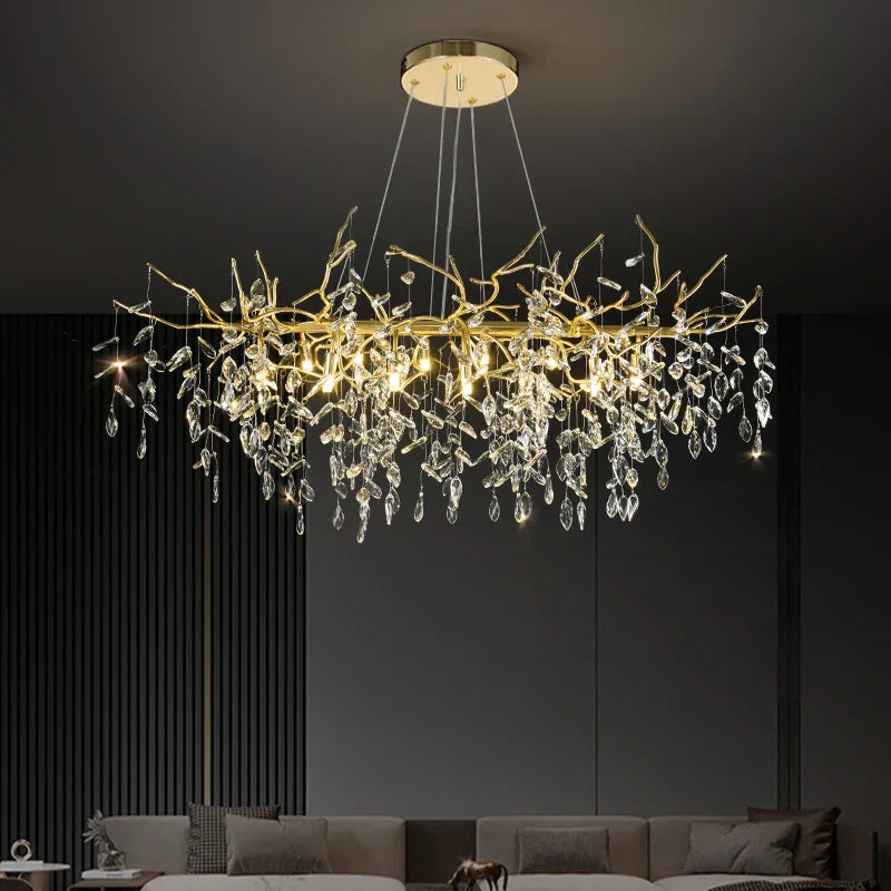Luxury Gold Branch Crystal Chandelier for Modern Living Room and Home Hall