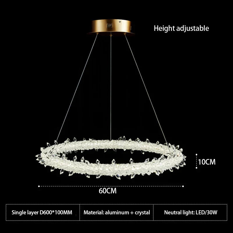 Crystal Flower LED Chandelier Round Ring Pendant for Dining Living Room Lighting