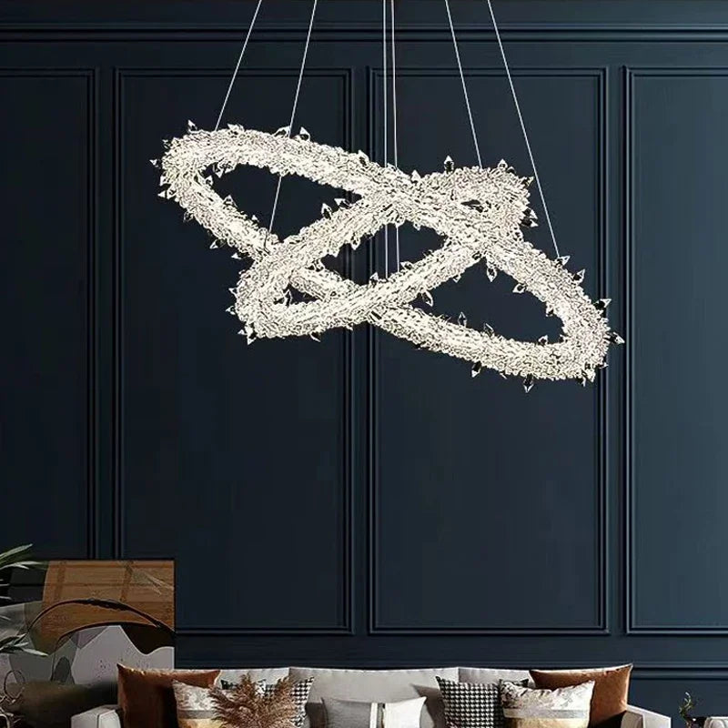 Luxury Crystal LED Chandelier | Dimmable Ring Gloss Ceiling Chandelier for Modern Living Room