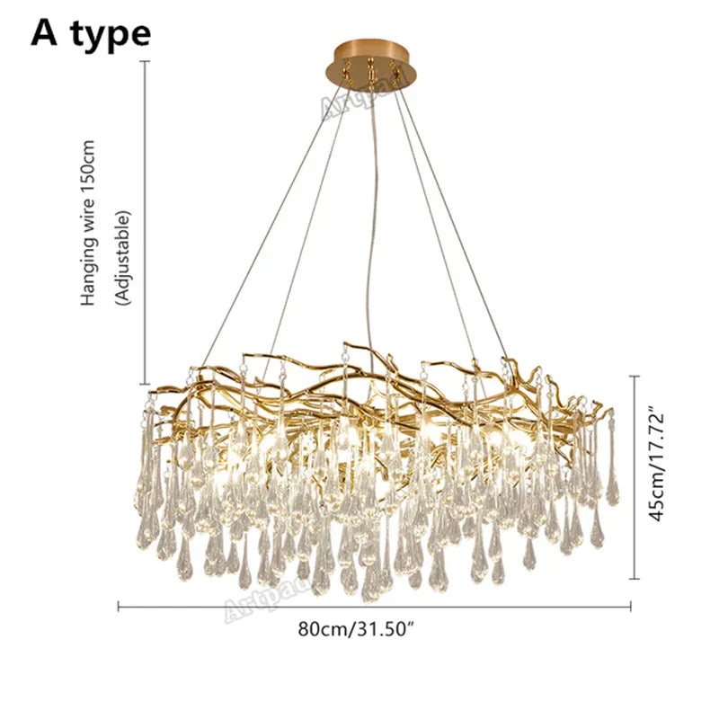 Golden Branch Led Ceiling Chandelier Modern Living Room Pendant Lights