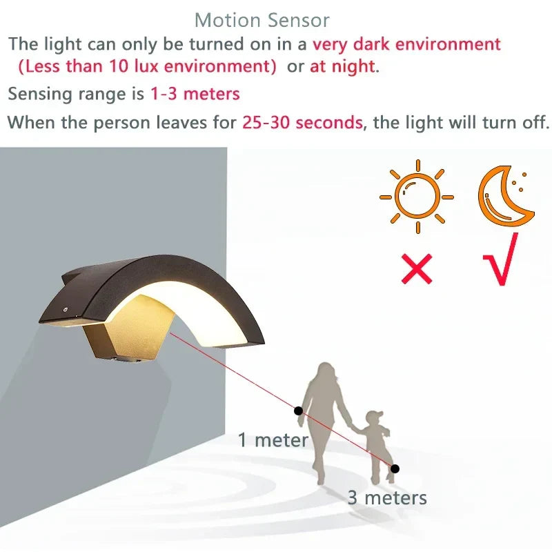 LED Waterproof Outdoor Wall Lights Sensor Lamp for Porch Garden Balcony
