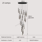 Gold Crystal Stairs Chandelier Luxe LED Pendant Light Luxury Indoor Lighting