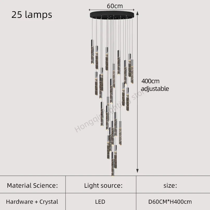 Gold Crystal Stairs Chandelier Luxe LED Pendant Light Luxury Indoor Lighting