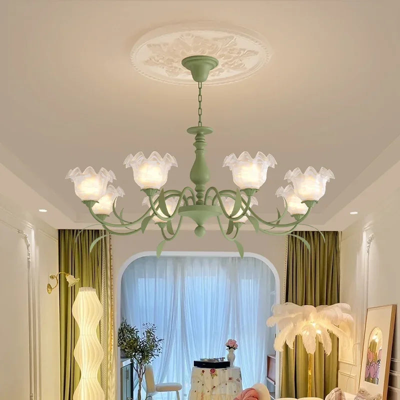 Lily Of The Valley Glass Chandelier Light: Modern Cream Wind Lamp for Living Room & Bedroom
