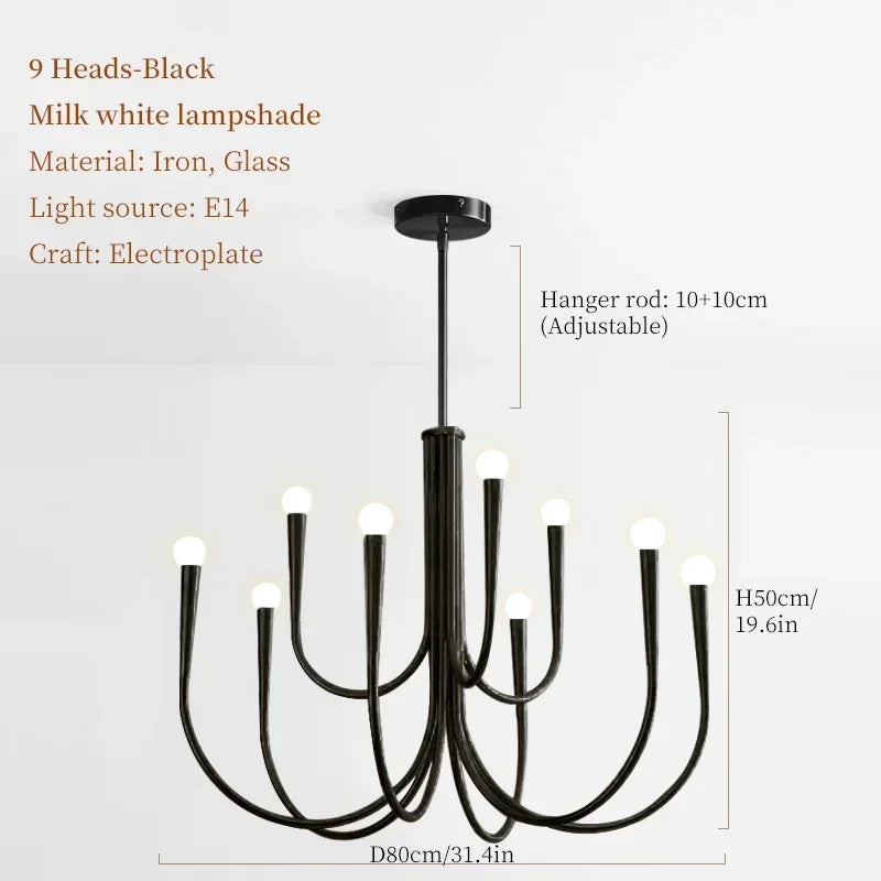 French Style Black Pendant Light Luxury Led Chandelier Room Decor